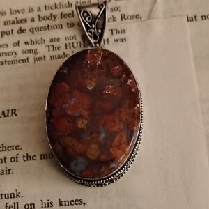 Seam Agate. Solid Sterling Silver Pendant Necklace. Perfect For Fall 🍁